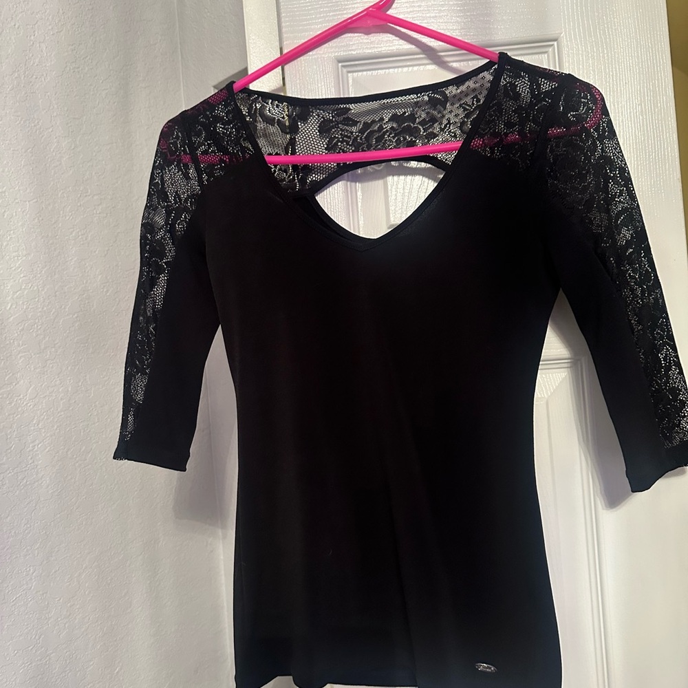 Guess Black Top with Lace Sleeves